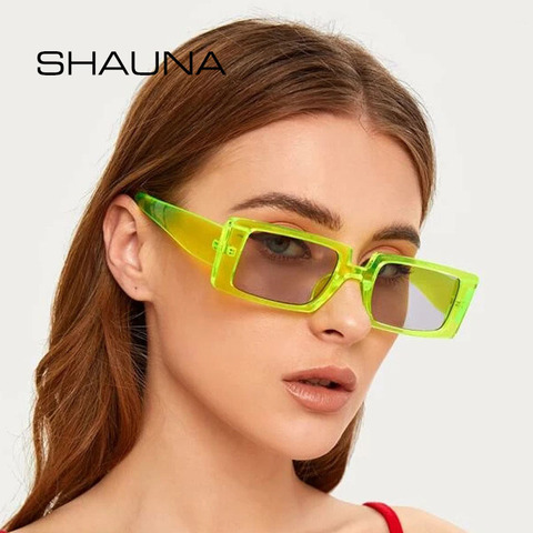Мужские и женские прямоугольные очки SHAUNA, летние флуоресцентные солнцезащитные очки зеленого цвета в стиле ретро, UV400 ► Фото 1/6