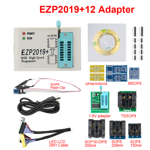 2022 EZP2022 полный комплект Высокоскоростной USB-программатор SPI + 12 адаптеров SOP8 тестовый зажим sop8/16 Поддержка 24 25 93 EEPROM 25 флеш-Bios Чип ► Фото 1/6
