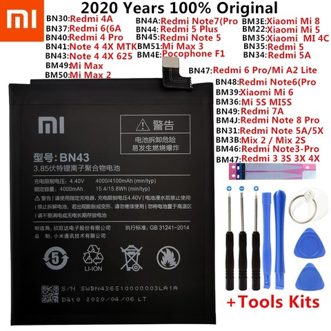 Оригинальный XiaoMi, запасная батарея, батарея для Xiaomi Mi Redmi Note Mix 2 3 3S 3X 4 4X 4A 4C 5 5A 5S 5X M5 6 6A 7 8 Pro Plus батареи ► Фото 1/6