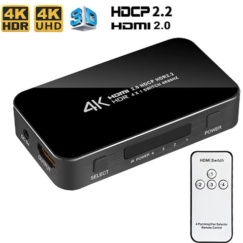 Новый 4K HDMI 2,0 переключатель сплиттер 4 в 1 выход 4K 60Hz HDR hdmi коммутатор HDCP 2,2 пульт дистанционного управления для PS4 pro DVD,Xbox ► Фото 1/6