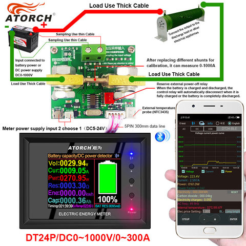 DT24P DC 1000V/0 ~ 300A цифровой дисплей DC источник питания Вольтметр Амперметр тестер емкости батареи индикатор топлива ► Фото 1/3