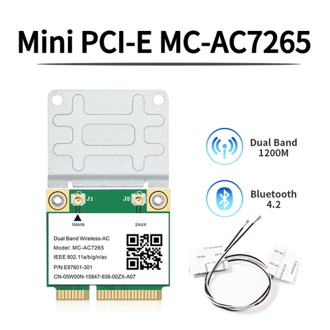 Беспроводная мини-карта PCI-E, 1200 Мбит/с, 802.11ac, 2,4/5 ГГц ► Фото 1/6