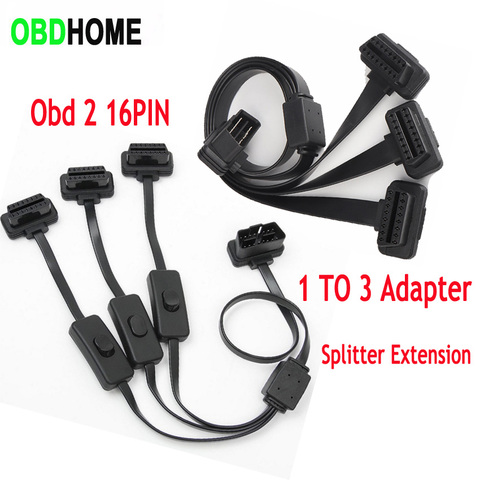 Универсальный 16 Pin M/F штекер к OBD2 3 в 1 разъем три гнезда 16-контактный OBD порт удлинитель плоский кабель с переключателем для автомобильного сканера ► Фото 1/6