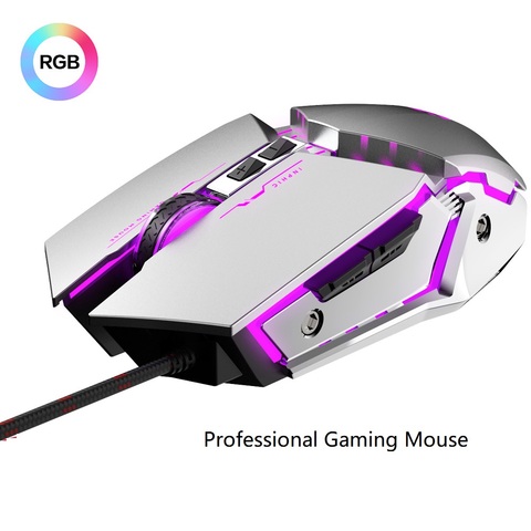Игровая мышь PW2, USB, компьютерная игровая мышь с подсветкой, бесшумная эргономичная светодиодный вая мышь RGB со светодиодной подсветкой 4800 DPI, Мыши для ПК, ноутбука, LOL ► Фото 1/6
