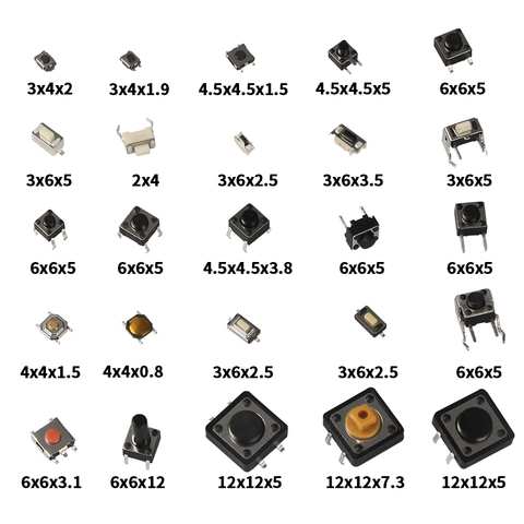 Микрокнопочный переключатель Tact 125 шт./компл., 25 типов, компактный переключатель SMD 2*4 3*6 4*4 6*6 ► Фото 1/6