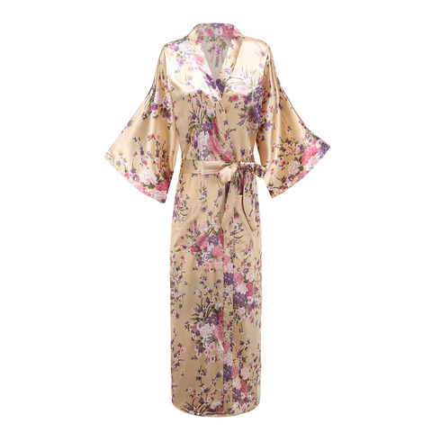 Женская атласная ночная рубашка, длинная Пижама с цветочным принтом, размеры 3XL ► Фото 1/6