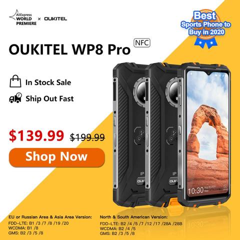 Прочный Спортивный мобильный телефон OUKITEL WP8 Pro, NFC, IP68, 6,49 дюйма, сканер отпечатков пальцев, Android 10, 4 ГБ, 64 ГБ, 5000 мАч, тройная камера 16 МП ► Фото 1/6