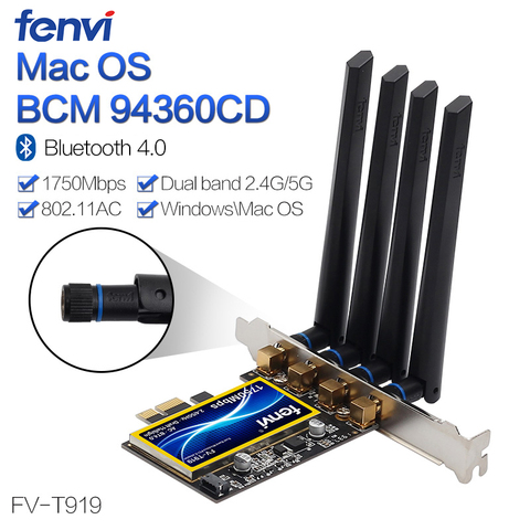 Адаптер Wi-Fi Fenvi T919 PCIe, 1750 Мбит/с, BCM94360CD, для MacOS Hackintosh, Bluetooth 4,0, 802.11ac, 2,4G/5 ГГц, двухдиапазонный, для настольного ПК ► Фото 1/6
