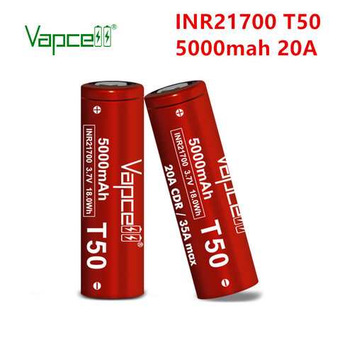 Vapcell оригинальный INR 21700 T50 5000mah 20A 3,7 V литий-ионный аккумулятор высокой емкости аккумуляторные батареи для электроинструментов фонарик ► Фото 1/6