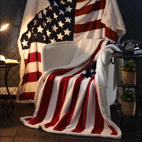 Плюшевое одеяло с принтом флага США, толстое бархатное 3D одеяло с цифровым американским государственным флагом, всесезонный Универсальный ... ► Фото 1/6