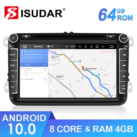 Isudar автомобильный мультимедийный плеер Android 10 GPS 2 Din автомобильное радио аудио авто для VW/Volkswagen/POLO/PASSAT/Golf 8 ядер RAM 4G 64G DVR ► Фото 1/6