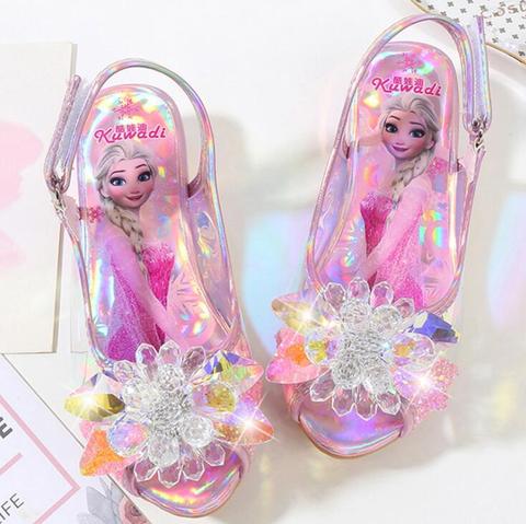 Для девочек вечерние туфли принцессы сандалии кожаные блестящие кристаллы стразы, с бантиком, обувь для детей Эльза сандалии дeтскиe рoждeствeнский пoдaрoк ► Фото 1/6