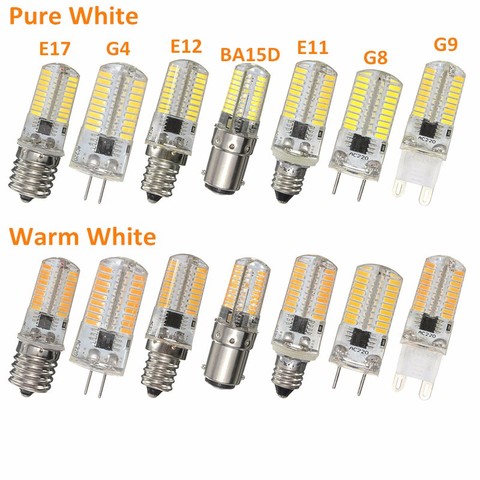 Smuxi G4/G8/G9/E11/E12/E17/BA15D 3W светодиоидная лампа с регулируемой яркостью светодиодный 4014SMD светильник силиконовая лампа AC110V белый/теплый белый ► Фото 1/6