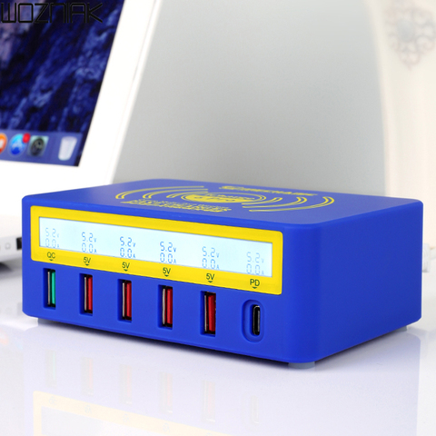 MECHANIC iCharge 6 Pro умная зарядка с 5 портами QC 3,0 Беспроводная зарядка с ЖК-дисплеем для быстрой зарядки ► Фото 1/6