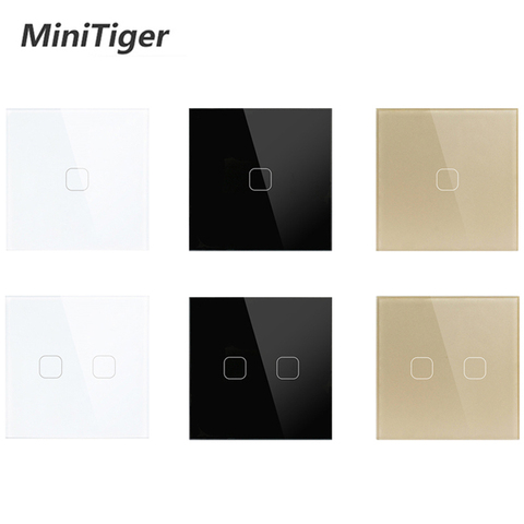 Сенсорный выключатель MiniTiger Европейского/британского стандарта, 1 клавиша, 1 канал, панель из белого хрустального стекла, сенсорный выключат... ► Фото 1/6