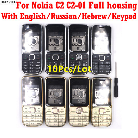10 шт./лот, новинка, высокое качество, C2-01, чехол для Nokia C2 c2-01, полный корпус + английский, русский, арабский, иврит, чехол для клавиатуры, инструмент ► Фото 1/6