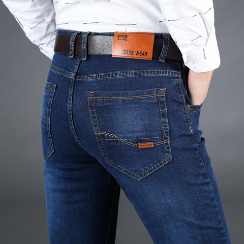 Мужские прямые джинсы в деловом стиле, синие и черные повседневные брюки-стрейч из денима, большие размеры 40, 2022 ► Фото 1/6