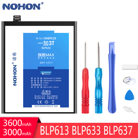 Новый оригинальный аккумулятор NOHON BLP613 BLP633 BLP637 для OnePlus 3 3T 5 5T, мобильный телефон, сменная батарея, большой емкости, бесплатные инструменты ► Фото 1/6