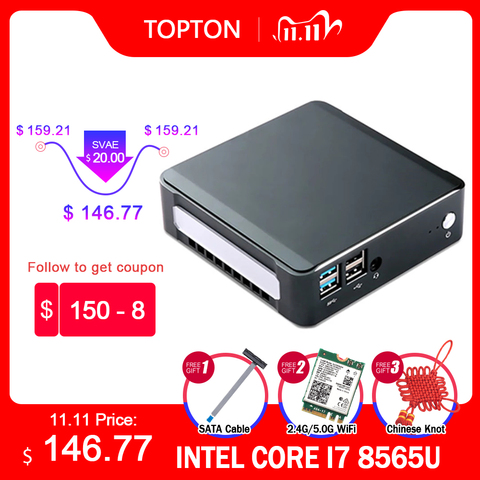 TOPTON Мини ПК Windows 10 Intel i7 10510U i5 10210U i3 8145U 2 * DDR4 M.2 Nuc компьютер Портативный ПК Тип-C 4K 60Hz HDMI2.0 DP ► Фото 1/6