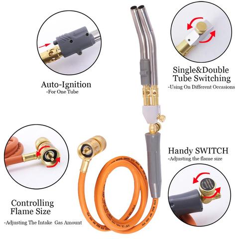 Горелка для МАПП газа двойные трубки 1,5 М шланг для пайки паяльная Сварка HVAC сантехника газовый факел ► Фото 1/6