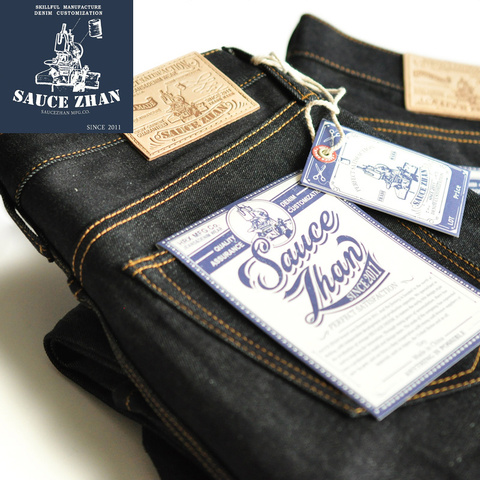 SauceZhan 315XX слегка зауженные джинсы для селфи, женские голубые джинсы с эффектом потертости, 14,5 унции, мужские мотоциклетные джинсы ► Фото 1/5