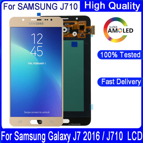 Супер Amoled LCD для Samsung Galaxy J7 2016 Super Amoled LCD J710 J710F J710M J710G ЖК-дисплей сенсорный экран дигитайзер ► Фото 1/4