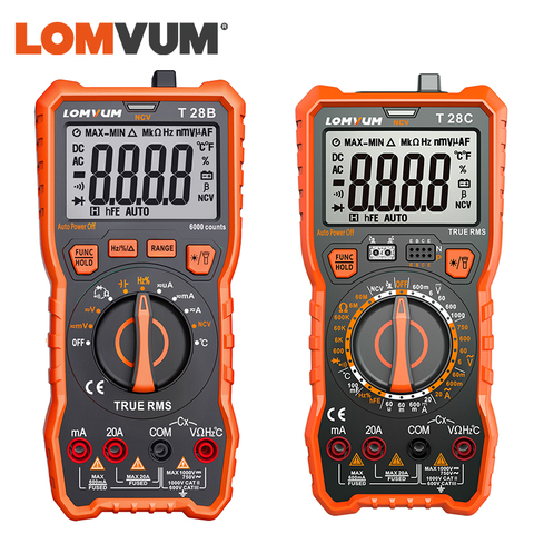 Цифровой мультиметр LOMVUM с автоматическим выбором диапазона, 6000 отсчетов, дисплей, мультиметр, тестер, 2 щупа, измерение напряжения и силы ток... ► Фото 1/6