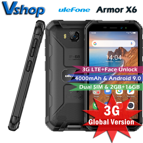 Ulefone Armor X6 3G LTE мобильный телефон 2 Гб + 16 Гб ip68 MT6580 прочный водонепроницаемый смартфон Android 9,0 сотовый телефон четырехъядерный ► Фото 1/6
