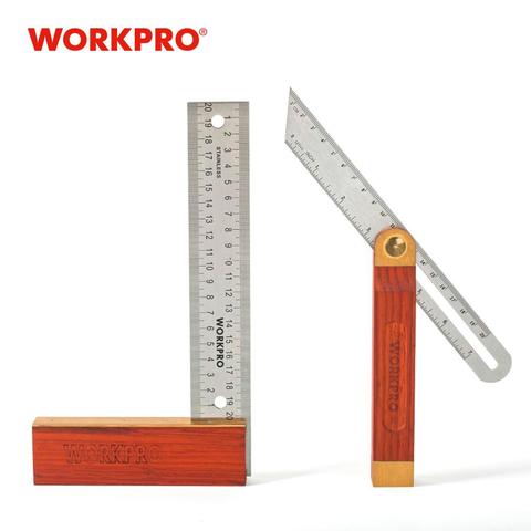 Линейка угловая WORKPRO 2 в 1, скользящий Т-скос с деревянной ручкой, 8 дюймов, три квадрата, 9 дюймов ► Фото 1/6