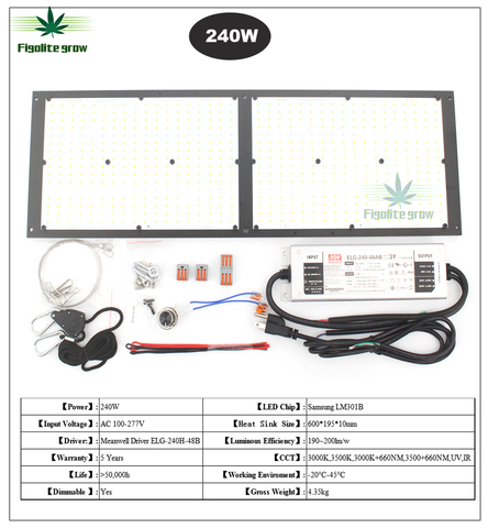 Светодиодный светильник Figolite для выращивания растений, 150 Вт, 240 Вт, 288 квантовых технологий, с регулируемой яркостью, LM301B mix, 660nm IR и UV, с драйве... ► Фото 1/6