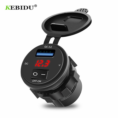 KEBIDU Быстрая зарядка 3,0 USB Автомобильное зарядное устройство гнездо Цифровой дисплей Вольтметр USB зарядное устройство гнездо с переключателем включения/выключения для мотоцикла ► Фото 1/6