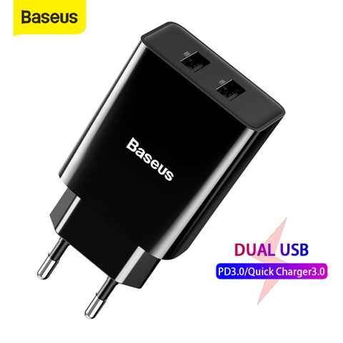 Двойное зарядное устройство Baseus с поддержкой быстрой зарядки 3,0 USB PD, мини портативное дорожное зарядное устройство для телефона iP для Huawei, ... ► Фото 1/6