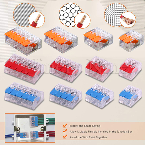 Проводной соединитель 150/100/60 шт., ассортимент, компактный соединяющий соединитель, рычаг, быстроразъемные соединители для проводов AWG 24-12 ► Фото 1/5