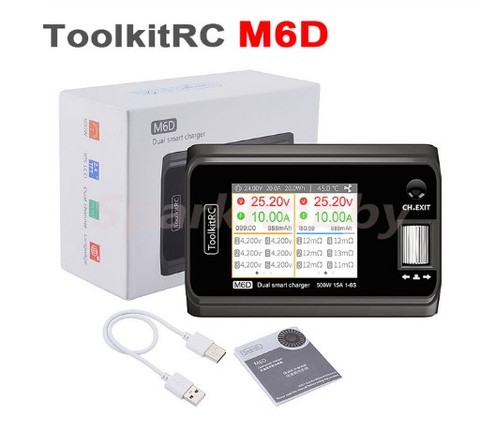 ToolkitRC M6D 15Ax2 500 Вт DC Двухканальное мини-зарядное устройство с адаптером питания ToolkitRC AC 180 Вт ► Фото 1/6