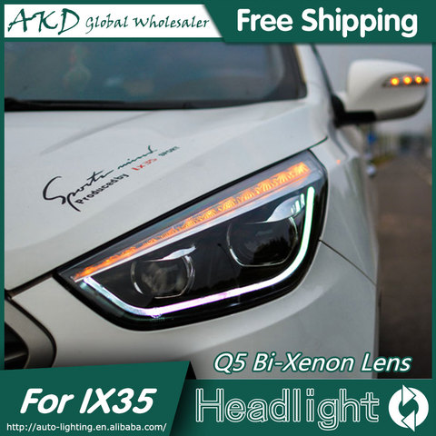 Автостайлинг AKD, фары для Hyundai IX35, новые светодиодные фары Tuscon, светодиодные фасветодиодный DRL, биксеноновые линзы, дальний свет, противотума... ► Фото 1/5