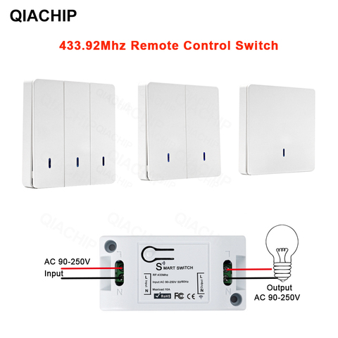Беспроводной Выключатель QIACHIP с дистанционным управлением, переключатель переменного тока 110 В 220 В, приемник, настенный пульт дистанционного управления, передатчик, светильник для прихожей, спальни ► Фото 1/6