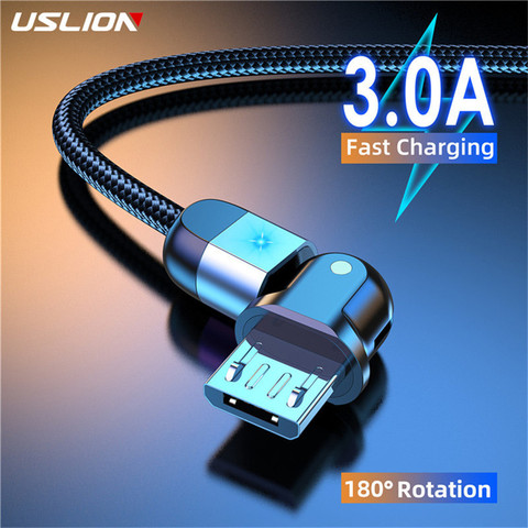 USLION Micro USB кабель быстрое зарядное устройство 3A 180 Вращающийся шнур для передачи данных для Samsung S7 Xiaomi Redmi Note 5 Android кабель usb зарядное устройств... ► Фото 1/6