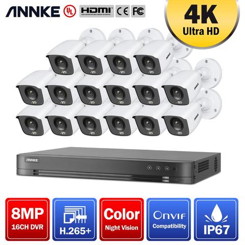 Полноцветная система видеонаблюдения ANNKE 4K Ultra FHD, 16 каналов, 8 Мп, H.265 + видеорегистратор с уличными камерами видеонаблюдения с защитой от атмосферных воздействий ► Фото 1/6