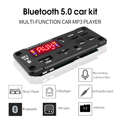 2*25 Вт автомобильный комплект громкой связи Bluetooth 5,0 FM-радио MP3-плеер декодер плата цветной экран TF USB 3,5 мм AUX аудио с микрофоном ► Фото 1/6