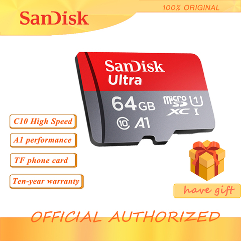 SanDisk карта памяти micro SD, класс 10, 32 ГБ, 64 ГБ, 128 ГБ, 256 ГБ ► Фото 1/6