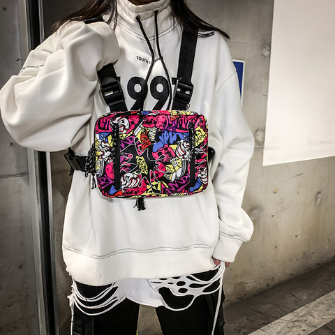 Модная двойная прямоугольная женская уличная одежда с принтом граффити, нагрудная сумка с рисунком, новая нагрудная сумка в стиле хип-хоп с граффити для мужчин G205 ► Фото 1/6