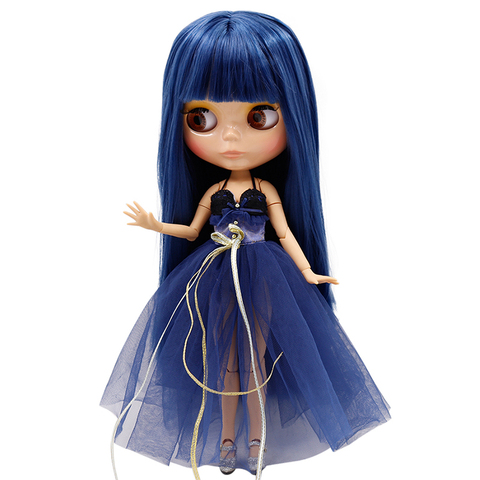 ICY DBS фабричная кукла Blyth с синими длинными прямыми волосами, для загара, для суставов тела, блестящее лицо, DIY, подарок, игрушка ► Фото 1/6