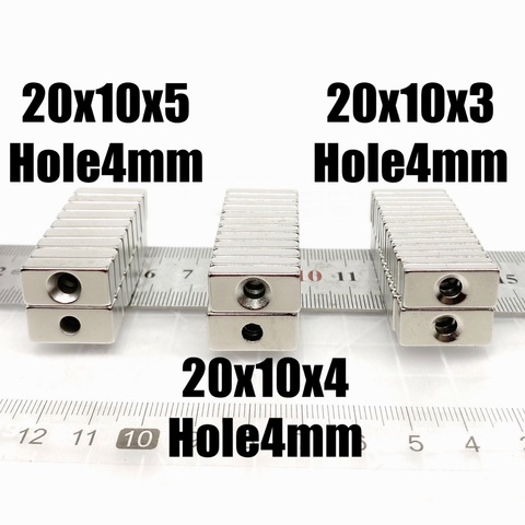 5 ~ 200 шт. 20x10x3 20x10x4 20x10x5 мм отверстие 4 мм N35 сверхпрочные блочные потайные магниты редкоземельный постоянный неодимовый магнит ► Фото 1/6