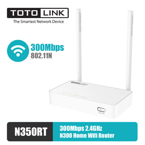 Wi-Fi-роутер TOTOLINK N350RT, 2,4 ГГц, 300 Мбит/с, 5 портов IPTV, 2*5 dBi, фиксированные антенны ЦП, 580 МГц, 4 м/32 м ► Фото 1/6
