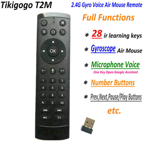 Пульт дистанционного управления T2M 2,4G Gyro Air Mouse 28 IR Learning Google Voice, поиск Android Smart TV Box PK G10s G20s G30s G50s Pro ► Фото 1/6