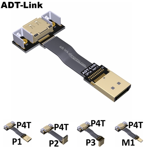 DisplayPort ленточный Удлинительный кабель штекер-гнездо плоский EMI экранированный FPC кабель DP 90 градусов угловой разъем с монтажным кронштейном ► Фото 1/6