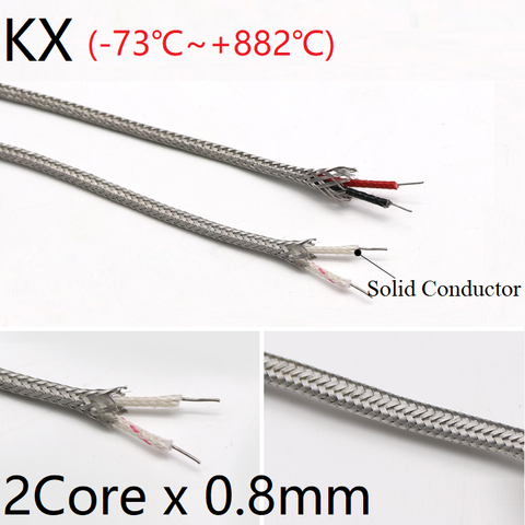 KX Тип 2 ядра x 0,8 мм термопара провод из нержавеющей стали Щит волоконно-изолированный высокотемпературный датчик компенсационный кабель ► Фото 1/6