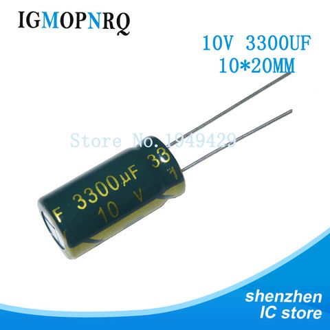 10 шт. 10V3300UF 10*20 мм 3300 мкФ 10V 10x20 мм алюминиевые электролитические конденсаторы DIP ► Фото 1/2