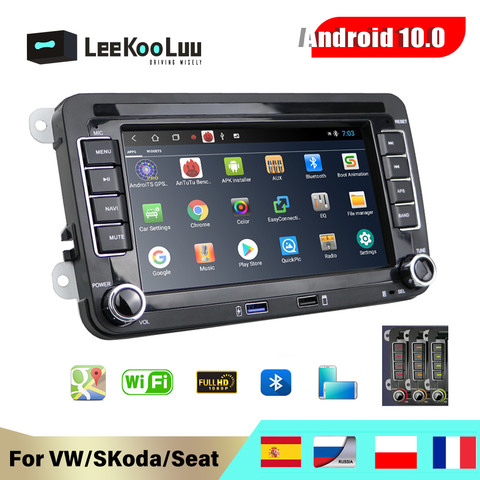 Автомагнитола LeeKooLuu, 2 Din, GPS-навигация для VW/Golf 5 6/Polo/Tiguan/Passat b7 b6/Seat leon/Skoda, автомобильный мультимедийный плеер на Android ► Фото 1/6