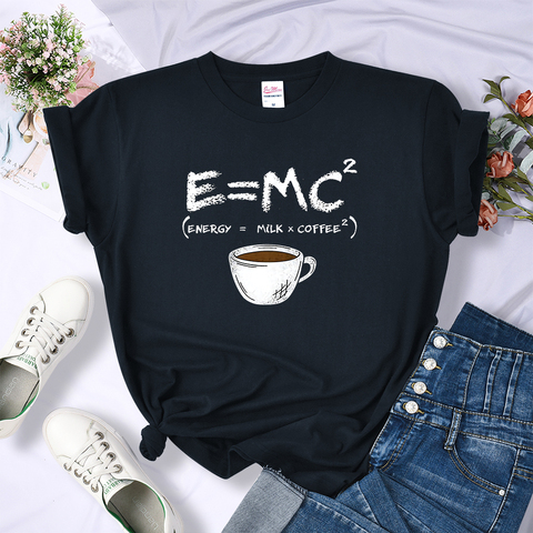 Женская футболка с принтом energy = Молоко + кофе, свободная летняя хлопковая дышащая футболка в стиле Харадзюку ► Фото 1/6